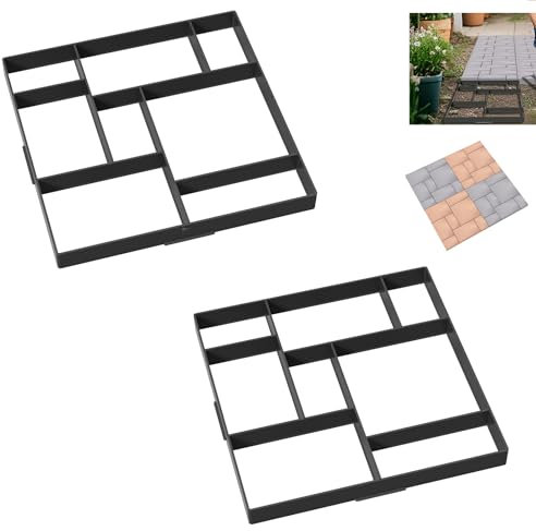 Aufun 2x Gehweg Form DIY Pflasterform 8 Kammern, Betonformen 50x50x4.5cm, Garten Schablone Gehwegplatten Pflastersteine streichen, Garten Trittsteine, Terrassenplatten Beton Gießform, Schwarz, Tye B
