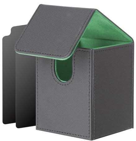 ECOSEAO Scatola Box Porta Carte, MTG Deck Box, Porta Deck Capacità 100+ Carte, con 2 Piastra di Partizione, Magnetic Flip Deckbox per YuGiOh TCG(Nero-verde)