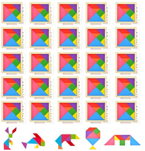 UHETLET 30 Stück Tangram Holz Mitgebsel Kindergeburtstag Tangram Holzpuzzle Mini Tangram Puzzles Tangram Spiel Mitgebsel Set Tangram Puzzle Schulpuzzle Kleine Geschenke für Kinder Jungen Mädchen