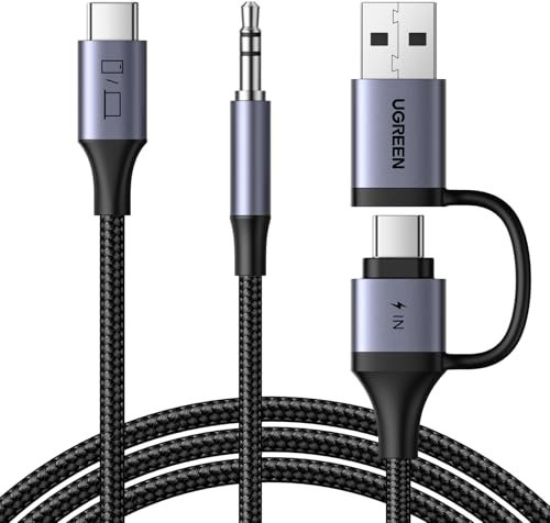 UGREEN Cable USB C a Jack 3.5 mm Estéreo Auxiliar de Coche 2 en 1 Adaptador Aux 3.5 mm DAC PD 60W Carga Rápida Compatible con iPhone 16 Plus Pro MAX 15 iPad Galaxy S25 S24 S23 Pixel 9 8 1.5M