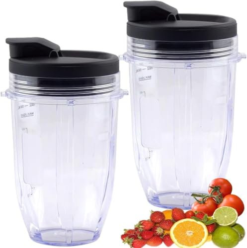 2 gobelets de rechange de 18 oz avec couvercle Sip & Seal compatibles avec les mixeurs Nutri Ninja BL450, BL456, BL480, BL482, BL640, BL642, BL682, BN401, BN751, BN801, Foodi SS101, SS151, SS351 et
