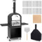 SPOTRAVEL Wood Fired Pizza Oven, Outdoor Pizza Maker with Removable Ash Tray, Storage Shelf & Pizza Stone, Multi-Fuel BBQ Cooker for Garden Patio (with Side Storage Shelves, 116 x 44 x 170cm)