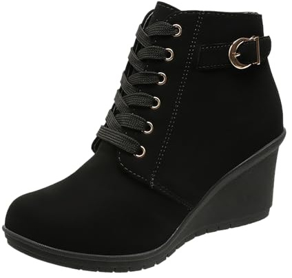 Generisch Bottines compensées tendance pour femme et hiver - Bottines à lacets chaudes et confortables - Pointure 35