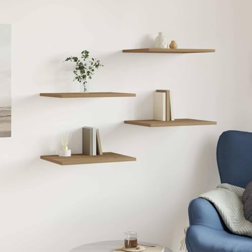 Teenpull Regalböden Holzwerkstoff 4er-Set, Artisan-Eiche, 40x30x1,5 cm, schwebend, für Zuhause, Büro, Wandmontage, vielseitig