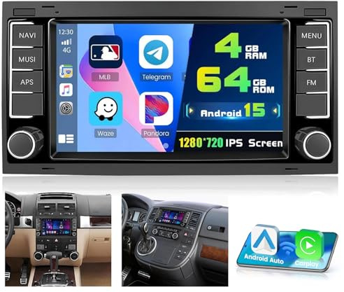 4+64G Radio for VW Transporter T5 Multivan Touareg, 7'' IPS Touchscreen Stereo Android 15 Wireless Apple Carplay Android Auto 32EQ 5G WiFi 1080P Bluetooth +Free AHD Backup Camera