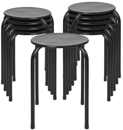 Harbour Housewares Metal Stacking Stools - Matt Black - 10x Adults Small Stackable Kitchen Dining Breakfast Bedroom Vanity Dressing Table Sitting Room Office Chair Chairs Seat Set