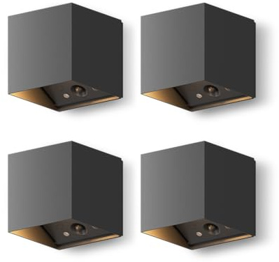 CALEX Falerna Rechargeable Wall Light, Dimmable, IP44, Black, 4-Pack | A 2000mAh battery gives up to 8 hours of use, featuring USB-C charging and dimmable up and down light