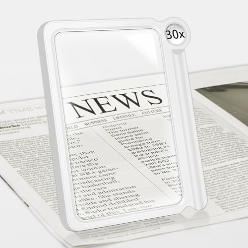 NZQXJXZ Leselupe für Senioren Groß Weiß, 30X 6X Große und Leichte Lupe, Bieten Volle Buchseite Sichtbereich, Perfekte Handheld Lupe für das Lesen von Kleinen Drucke und Low Vision