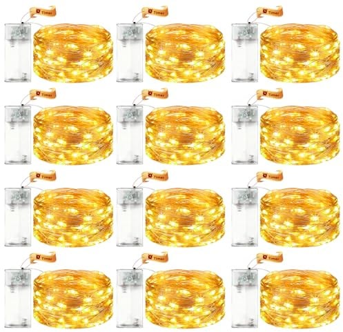 VIKY 12 Stk LED Lichterkette Batterie mit Timer, 2M 20 LED Micro Kupferdraht Lichterkette Innen Batteriebetrieben, Warmweiß lichterkette mit Timer für Hochzeit, Silvester, Weihnachten Innen Dekoration