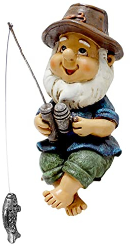 Fishing Gnome Garden Ornaments Resin Garden Gnome Statue Waterproof Dwarf Sculpture Fisherboy Figurine Lovely Funny Art Decoration for Pond Lawn Yard Balcony Porch Patio Home Indoor Outdoor