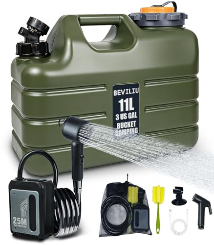 Beviliu Portable Camping Shower with 11L Food Grade Jug, Lightweight Design & IPX8 Waterproof, Rechargeable Pump with LED Display, Portable Shower for Camping, Beach, Hiking, Pet Cleaning