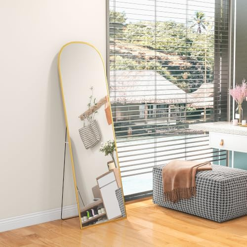 HOMCOM Ganzkörperspiegel 170 x 50 cm Gewölbter Standspiegel Schwarz | Bruchsichere Hartglas, Alurahmen, Wandspiegel zum Anlehnen, Stehen, für Wohnzimmer Schlafzimmer Flur