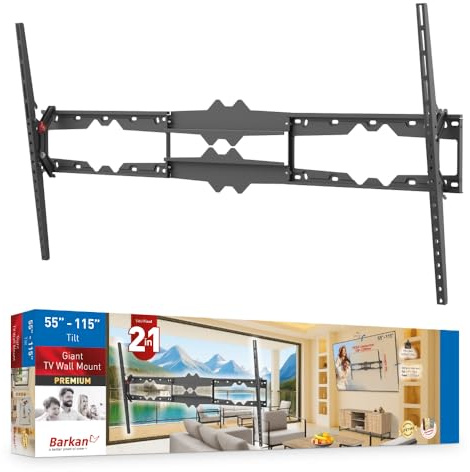 Barkan Soporte TV de Pared Inclinable para Pantallas de 55-115 Pulgadas, Pantalla Plana/Curva, Peso máximo 120Kg, Bloqueo, para LED OLED LCD, hasta VESA 1200X600