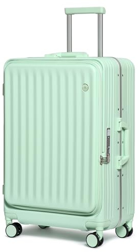 Somago Valise légère avec porte-gobelet et port USB, cadre en aluminium, valise rigide en polycarbonate avec serrure TSA, citron vert, 24 Inch Checked Luggage, Luaage PC léger avec porte-gobelet