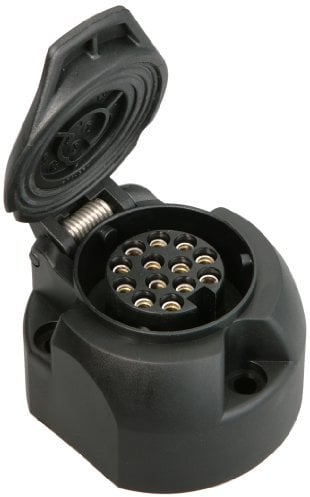 UNITEC Steckdose 13-polig, Kunststoff, Anhängersteckdose, mit Schraubanschluss und Klappdeckel, wasserdicht, IP54, Belastbarkeit: 20 A bei 12 V, schwarz, 1 Stück