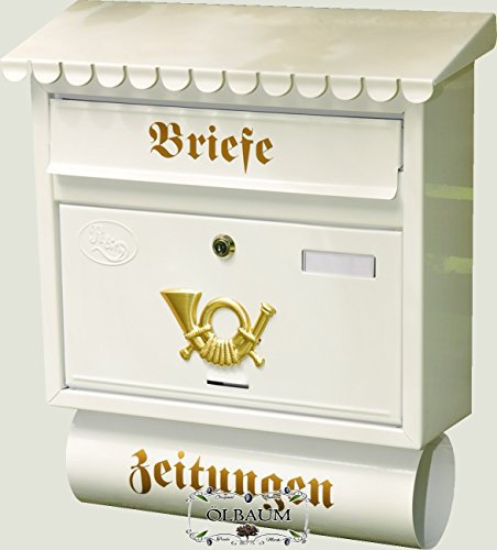 BTV Schöner Design Briefkasten F in glatt Weiss großer Einwurf Zeitungsfach Zeitungsrolle Nostalgie