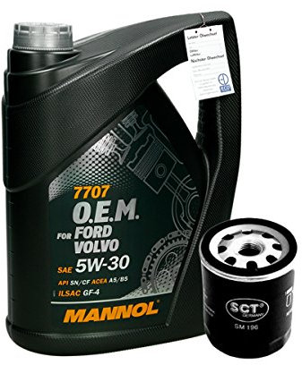 ECD Germany 5L 5W30 Mannol 7707 O.E.M. Motoröl + Ölfilter Motorölfilter Anschraubfilter Filter Höhe: 93mm