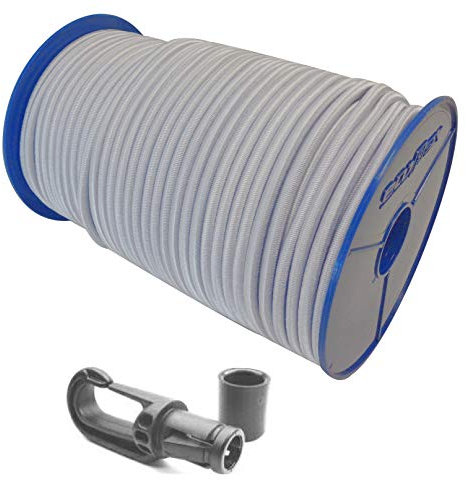 Seilwelt 8mm Expanderseil 20m Gummiseil + 10 Karabiner Gummileine Planenseil Seil Plane in Weiss