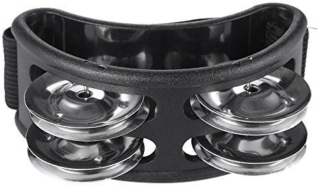 Musfunny Pandereta de pie de percusión, instrumento musical de percusión, juego de batería con cascabel de metal para accesorio de batería de guitarra (negro)