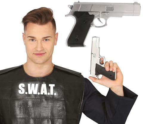FIESTAS GUIRCA | Pistolet Jouet Argenté (24 cm) - Accessoire pour Costume de Policier, Militaire ou Voleur - Idéal pour Halloween, Carnaval et Fêtes Déguisées - Tous Utilisateurs - Argent