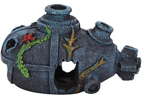 Zerodis Aquarium Aquarium Dekoration Cartoon Harz Ornamente Künstliche Simulation Schiffswrack Höhle Dekoration Fisch Garnelen Versteck Haus Landschaft für Aquarium Halloween Home