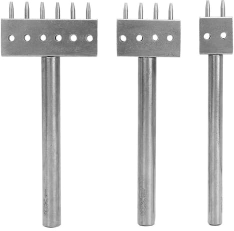 Juego de 3 Punzones para Cuero Espaciado 8mm (2+4+6 Púas) – Herramientas Profesionales de Perforación para Manualidades, Cinturones y Artículos de Cuero