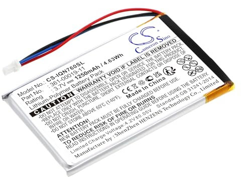 TECHTEK Batterie 1250mAh Compatible avec [Garmin] Nuvi 3590, Nuvi 3590 LM, 3590LMT, 700 (3 Wires), 710, 710T, 760, 760T, 765, 765T remplace 361-00019-11, 361-00019-40