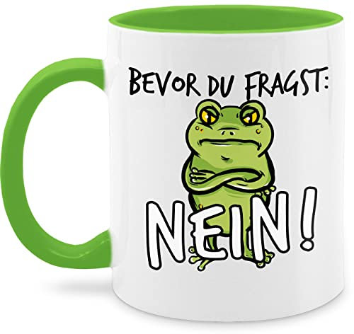 Tasse Tassen 325ml - Statement Sprüche - Bevor du fragst: Nein! - Frosch - Schwarz - 325 ml - Hellgrün - froschtasse spruchtasse sarkasmus nö kaffeetasse froschtassen spruchtassen spruch nein