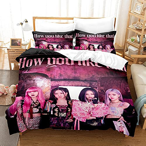 HNFY Bettwäsche 3D Bettbezug Set 155x220 cm Bettwäsche Set 2 Teilig Bettbezüge Mikrofaser Bettbezug Blackpink Poster mit Reißverschluss und 1 Kissenbezug 80x80cm