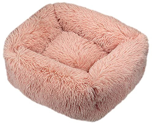 FANSU Panier Carré Chien Coussin Chat Panier Donut, pour Chats et aux Petits Chiens de Taille Moyenne Animal Domestique Nest Deep Sleep Pet Matelas Lavable en Peluche (S,Cuir Rose)