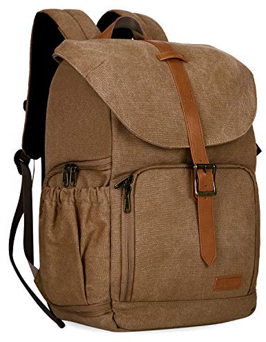 bagsmart Camera Backpack, Anti-thief DSLR Camera Bag Water Resistant Canvas Camera Rucksack Fit up to 15 Laptop with Rain Cover, Tripod Holder (Dark khaki)