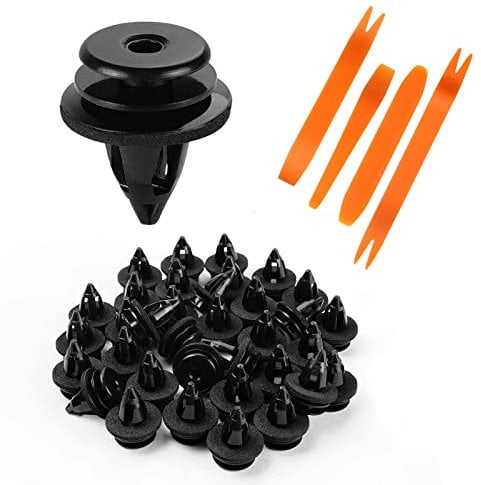 URAQT Auto Body Fastener, 50 Pcs Universal Car Rivet Clip Kit, Black Auto Bumper Fasteners Rivet Interior Trim Panel Retainers with Trim Removal Tool, Suitable for Bumpers/Fenders/Inner Doors