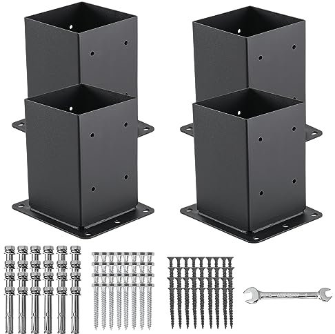 AXWHYS 4x4 Post Base 4 Pcs, (Inner Size 3.6x3.6) Post Anchors, 13GA Thick Solid Steel & Black Powder Coated,Deck Post Brackets Support Deck Base Plate Pergola Brackets Fence Kit Mailbox Mount