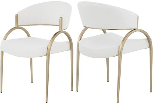 Meridian Furniture 930Cream-C Privet Collection Modern | Contemporary Dining Chair Soft Cream Linen Textured Polyester Fabric, Brushed Brass Iron Frame, 20.5 W x 22.5 D x 31.5 H, Cream, Set of 2