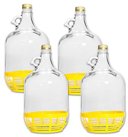 SuperButelki Bouteilles à remplir 5 l – Bouteilles de liqueur à remplir Bouteilles en verre – Bouteilles en verre avec panier – Lot de 4
