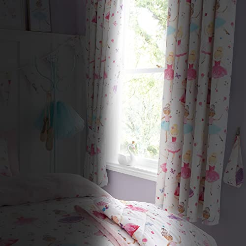 Happy Linen Company Girls Isabella Polka Dots Pink 66 x 72 Ring Track Pole Fully Lined Thermal Blackout Pencil Pleat Curtain Set