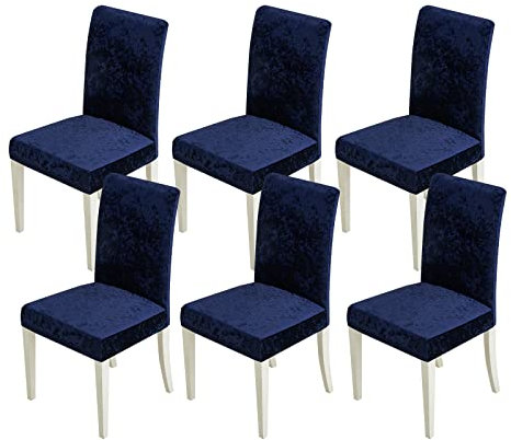 MIULEE Stuhlhussen 6er Set Elastische hussen Stuhlbezug Schwingstühle Hussen für Stühle Marineblau,Samt Stuhlbezüge für Bürostuhl Bezug Küche Wohnzimmer Bankett Familie Hochzeit Party Stuhlhusse