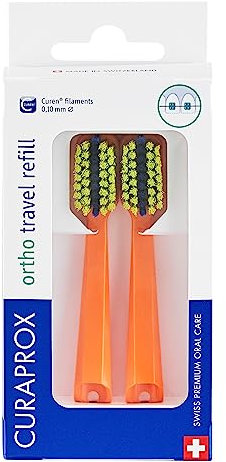 Curaprox CS 5460 Ortho Reisezahnbürstenköpfe - für Zahnspangenpflege/Ultraweiche Reinigung/Orange | 2-teilig/Hergestellt in der Schweiz
