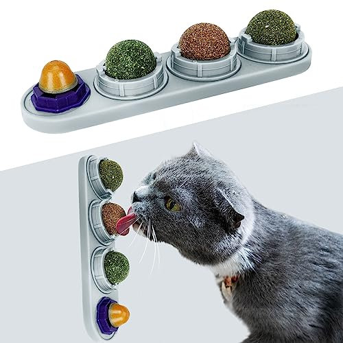 TOHDNC Boule d'herbe à Chat pour, Paquet 4 Jouets Morsure Chat, Jouets Comestibles Chaton, Boules d'Énergie Supplémentaires pour Le Léchage Chat, Jouets à Mâcher Sains Nettoyage Dent Chaton