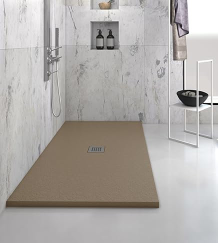 Arredobagno e Cucine Piatto Doccia 80x100xh2,5 Rettangolare in Pietra Tortora, Completo di piletta