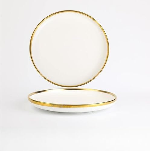 Vajilla de cerámica Bandeja de cena de porcelana blanca con borde dorado mate, platos de cocina, vajilla de cerámica, platos de comida, tazón de fideos para ensalada de arroz ( Color : 7 inch plate 1p