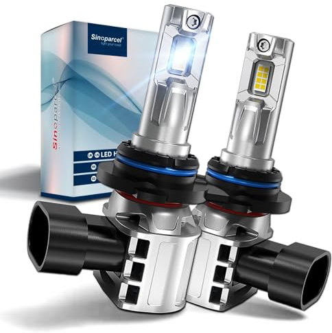 Sinoparcel 9005 HB3 LED Headlight Bulb for Car High Beam, 6500K Cool White Super Bright Halogen Replacement with Cooling Fan, IP67, Pack of 2