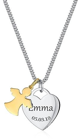 TMT Personalisierte Taufkette für Mädchen mit Schutzengel oder Kreuz (silber & rose-gold) | Kette mit Namen Gravur | Ideal als Geschenk zur Einschulung, Firmung, Taufe, Taufgeschenke für Mädchen