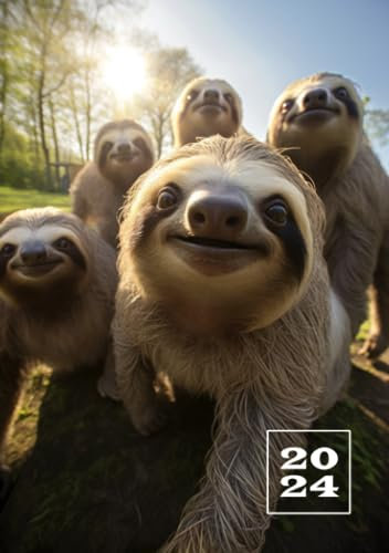 2024: A5 Kalender Planer | 1 Woche auf 2 Seiten | Jan - Dez Wochenplaner | Kalenderbuch Terminkalender | Organizer Wochenkalender Terminplaner | ... | Taschenkalender Faultier Selfie