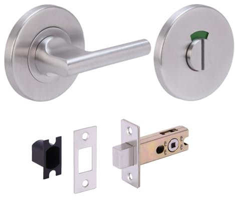 HANDLEZONE® SSS Bathroom Toilet Door Kit - DDA Disabled Turn with Indicator Release - Satin Stainless Steel - 65mm Bolt with 45mm Backset