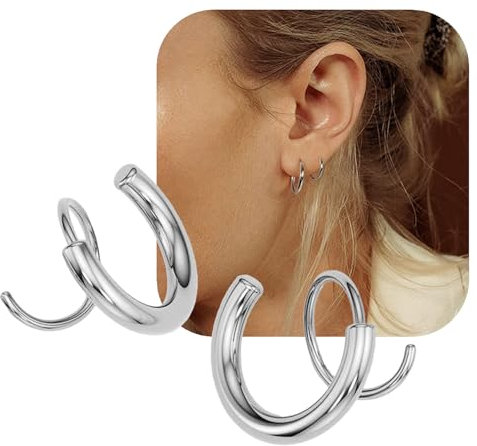 Creolen Silber Ohrringe, Doppel Twist Hoop Schlafen Knorpel Ohrringe für Damen Mädchen Piercing Wickelohrringe, Modische Einfache Huggie Hoop Schmuck für Frauen
