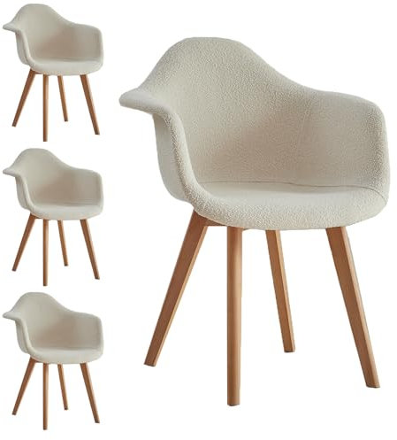 EGOONM Lot de 4 Chaises de Salle à Manger, Chaises en Molleton avec Pieds en Bois, pour la Maison,la Cuisine et la Chambre à Coucher, Beige