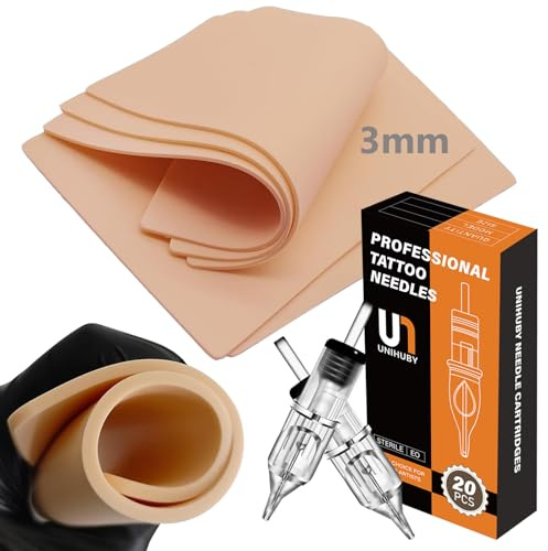 20Pcs Tattoo Nadeln 3rl und 3mm Kunsthaut Tattoo Übungshaut 4Pcs Set | 1203RL Cartridges Nadeln 20 Stück und 3mm Tattoo Haut 4pcs Tattoo Practice Skin Kit Tattoo Zubehör