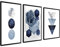 ag.art deco Moderne Poster Set | 3 Stück 50x70cm MIT RAHMEN schwarz | Dreiecke und Kreise Triptychon Abstrakt | Blau-Silber Wand-Deko Wohnzimmer Schlafzimmer
