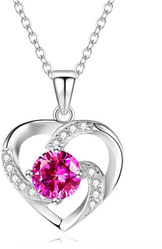 MenYiYDS- Elfenkette Damen Herz Rose vergoldet Geburtsstein Anhänger Halskette Damen Schmuck mit 5A Zirkonia Geburtstag für Sie (Rose Rot)